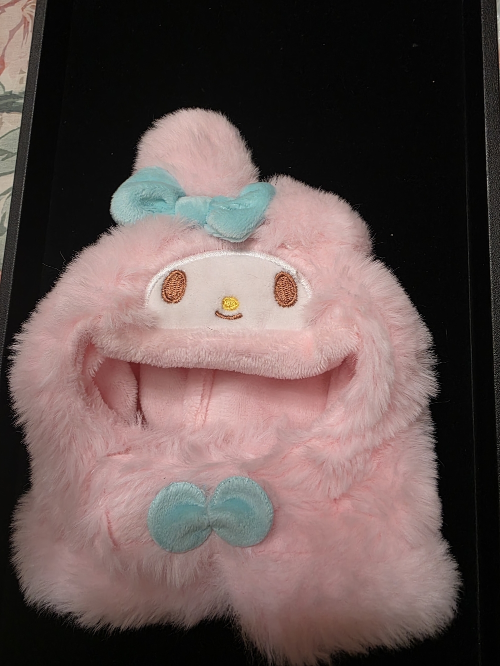 Pink Plush Character Hooded Kids Toy with Blue Bow